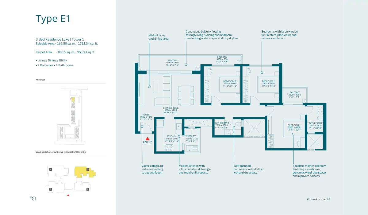 Sobha Rivana 3 BHK - 1752 Sq. Ft.